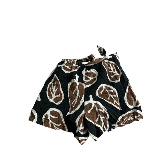 WHO WHAT WEAR Brown Black High Waist Leaf Print Shorts Size Small - Picture 2 of 6